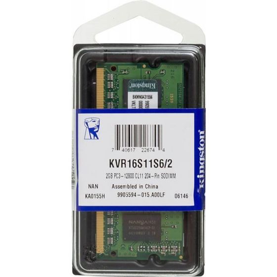 Память DDR3 2Gb 1600MHz Kingston KVR16S11S6/2 RTL PC3-12800 CL11 SO-DIMM 204-pin 1.5В