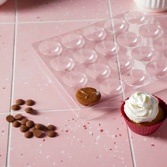 !09 Форма для шоколада и конфет «Полусфера», 23,6×18,8 см, 20 ячеек, 4×4×1,8 см