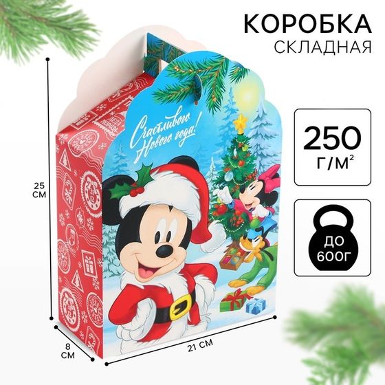 Коробка подарочная складная &quot;Счастливого Нового года&quot;, 17х25х8 см, Микки Маус