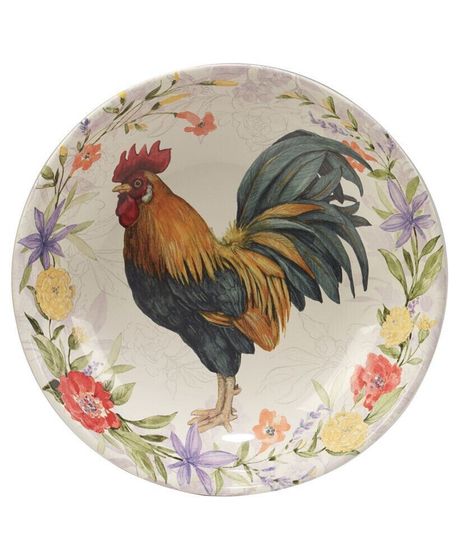 Floral Rooster Serving/Pasta Bowl 13&quot;