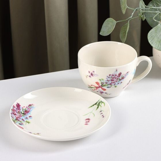 !09 Чайная пара «Лаванда», чашка 250 мл, блюдце d=15 см в подарочной коробке