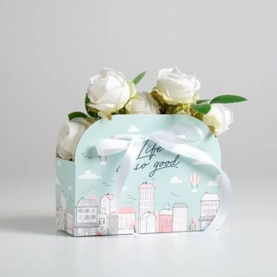 !09 Комплект из 5 переносок для цветов 17×13×7 см.:Переноска складная "Life is so good" 2 штуки + Переноска складная "Present" 3 штуки