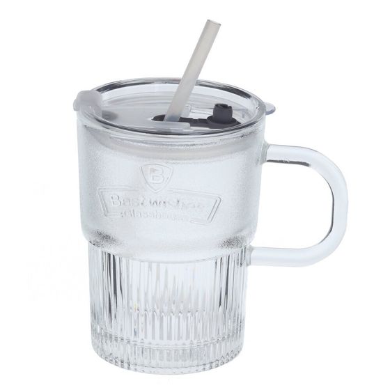 Кружка с трубочкой, 400 мл, L12 W7,5 H12 см, цвет микс