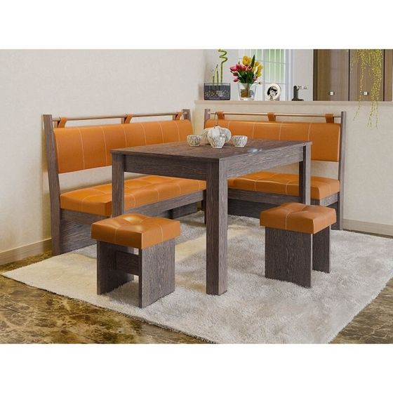 Обеденная группа «Остин», стол 1000×600×740 мм, банкетка 2 шт, цвет венге цаво / оранжевый