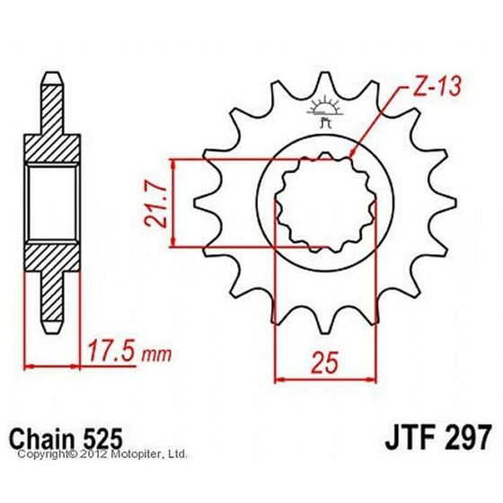 Звезда ведущая JTF297-14, F297-14, JT sprockets, цепь 525, 14 зубьев