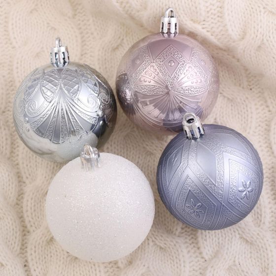 !09 Набор елочных игрушек - Набор шаров пластик d-6 см, 16 шт &quot;Загадка&quot; серебристо-белый