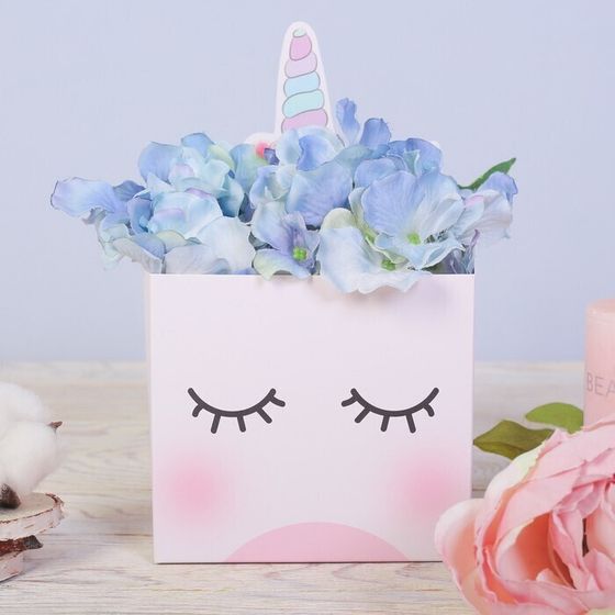 !09 Коробка для цветов с топперами (набор 5 штук) «Новогодний единорог», 10 х 10 х 12 см.