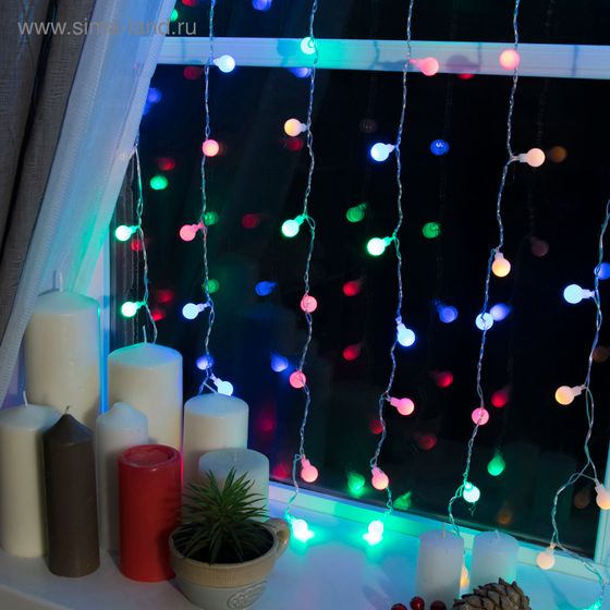 Гирлянда «Занавес» 2 × 1.5 м с насадками «Шарики», IP20, прозрачная нить, 360 LED, свечение мульти, 8 режимов, 220 В