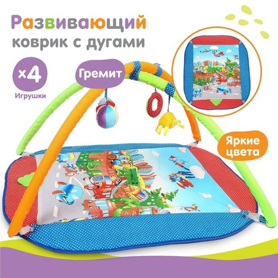 Развивающий коврик с дугами «Веселый парк», размер 97х86 см, 4 игрушки, виды МИКС, Дельфин