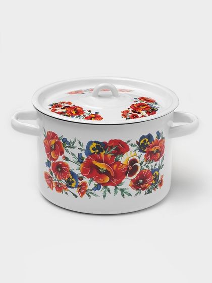 Кастрюля эмалированная «Маки. Мечта», 4,5 л, цвет белый