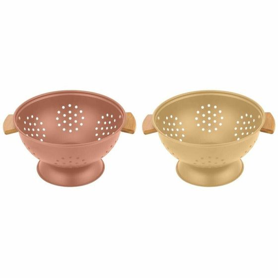 Дуршлаг для макарон DKD Home Decor 30 x 24,5 x 14 см терракотовый с антипригарным покрытием стальной желтый (2 шт.)