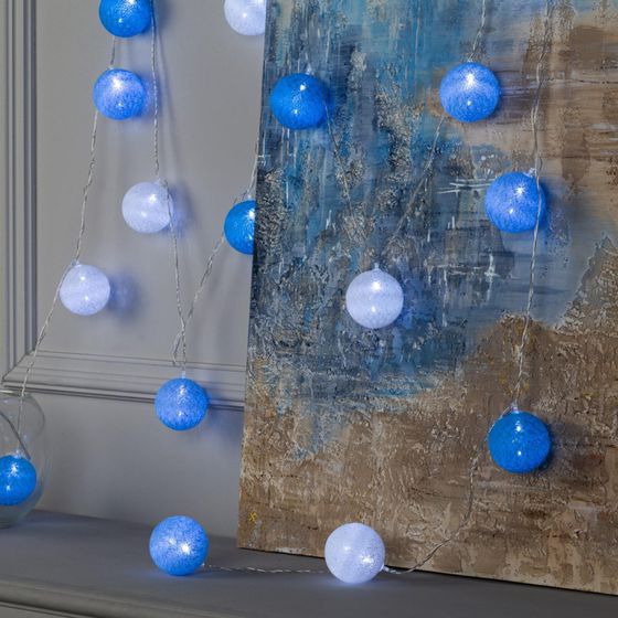 !09 Гирлянда «Нить» 5 м с насадками «Клубки морские», IP20, прозрачная нить, 20 LED, свечение белое, 220 В