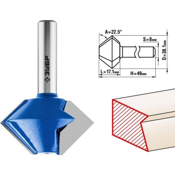 Фреза кромочная ЗУБР 28725-38.1-22, конусная, 38.1 x 22 мм