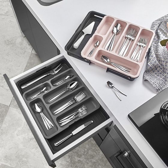 Лоток для столовых приборов раздвижной серый