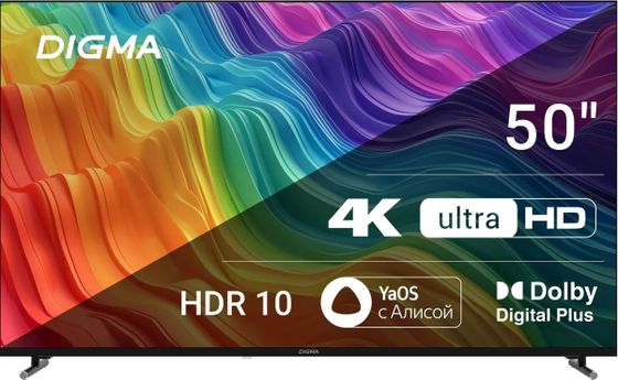Телевизор LED 50&quot; Digma DM-LED50UBB33 черный 4K SmartTV ЯндексТВ безрамочный