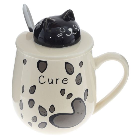 Кружка с крышкой и ложкой, 350 мл, L13 W9 H13 см, 4в.