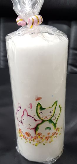 !09 НАБОР 3 ШТУКИ - Свеча декоративная " Котики" 6x6x15 см. цвет белый ивори