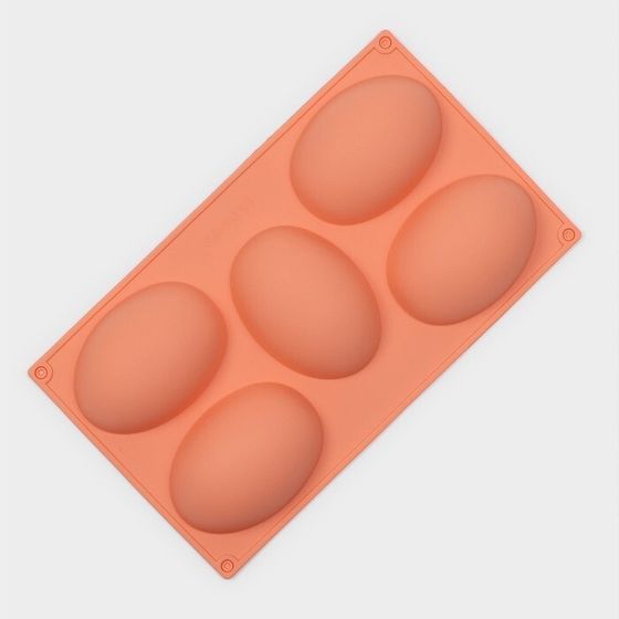 Форма для выпечки Доляна «Яйцо», силикон, 30×17,5 см, 5 ячеек (10×7×3,5 см), персиковый
