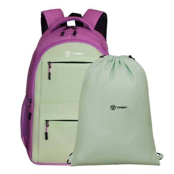 Рюкзак молодежный 45 х 30 х 18 см, эргономичная спинка, + мешок, TORBER CLASS X, розовый/салатовый T2602-23-Gr-P
