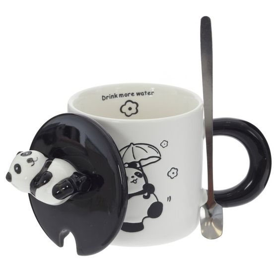 Кружка с крышкой и ложкой, 350 мл, L13 W9 H13 см