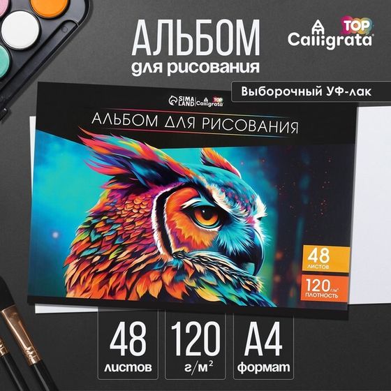 Альбом для рисования А4, 48 листов на склейке Calligrata TOP, обложка мелованный картон, выборочный УФ-лак, блок офсет 120г/м2
