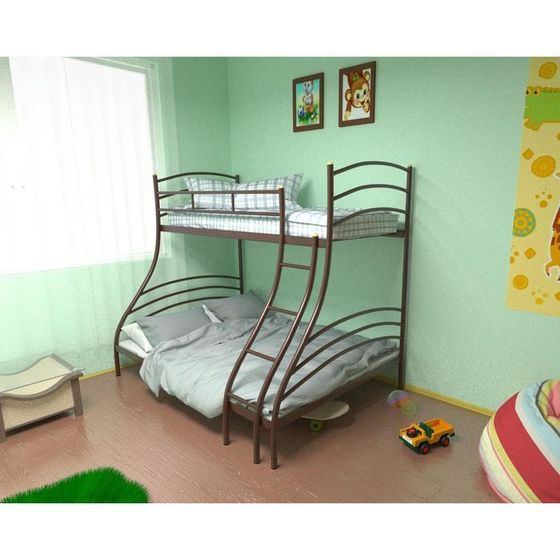 Двухъярусная кровать «Глория», 140 × 190 см, металл, лестница справа, цвет коричневый