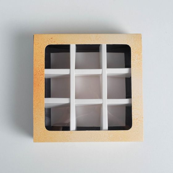 !Коробка для конфет 2 штуки кондитерская упаковка, 9 ячеек, Gold 14.5 х 14.5 х 3.5 см