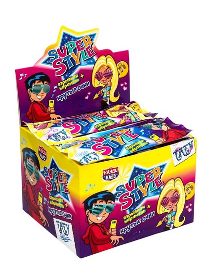 Взрывная карамель с игрушкой и татуировкой &quot;ОЧКИ SUPER STYLE&quot; 1гр*30шт*12 блоков