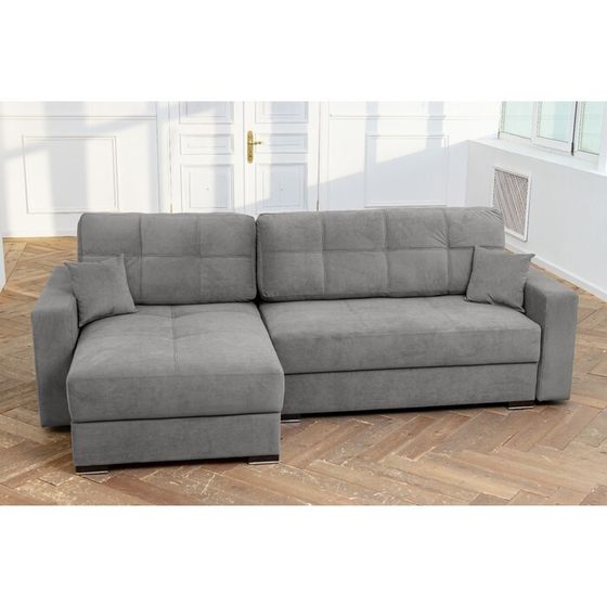 Угловой диван «Кардинал», механизм пантограф, НПБ, велюр, цвет ultra grey