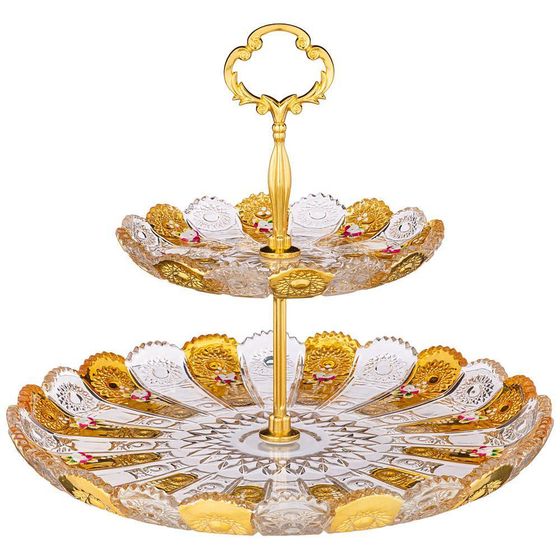 ФРУКТОВНИЦА 2-Х ЯРУСНАЯ &quot;LEFARD GOLD GLASS&quot; ДИАМЕТР=17/30 СМ. ВЫСОТА=28,5 СМ.