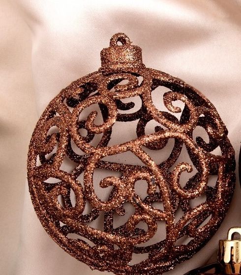 !09 Набор елочных шаров (набор 6 штук) "Ажурный перелив", d=8 см, цвет коричневый