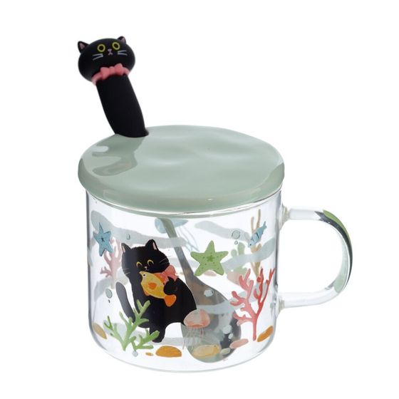 Кружка с крышкой и ложкой, 300 мл, L11 W9 H12 см, 4в.