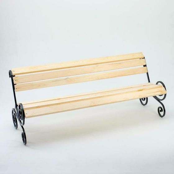 Деревянная скамейка со спинкой &quot;Завиток&quot;, 2х0.95х1 м, металлические ножки, для сада, уличная