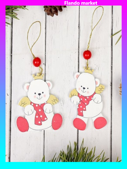 !Подвеска новогодняя 4 штуки «Милый медвежонок», 7 см. МИКС