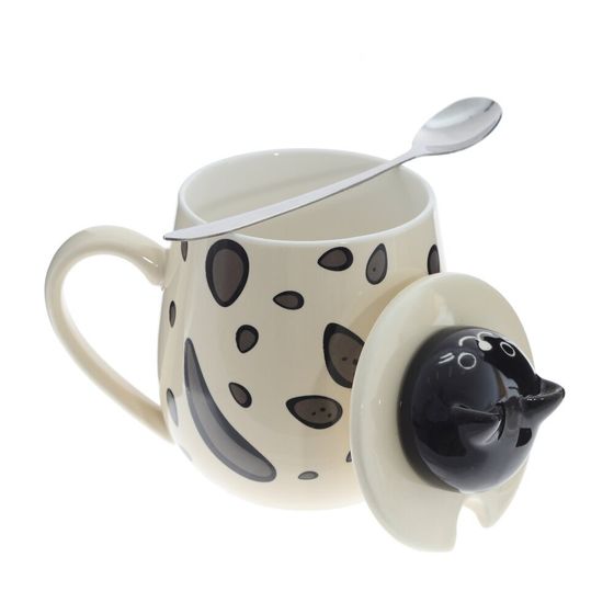 Кружка с крышкой и ложкой, 350 мл, L13 W9 H13 см, 4в.