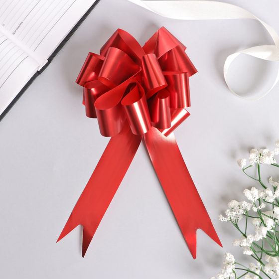!09 Подарочный бант (набор 12 штук) - шар №3 металлик, цвет красный, для упаковки подарков