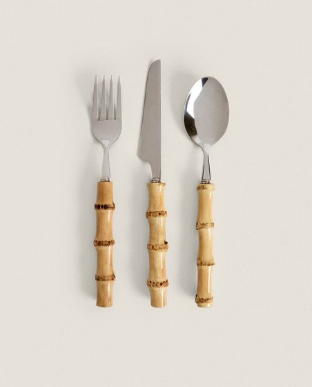 3-piece cutlery set with bamboo handle