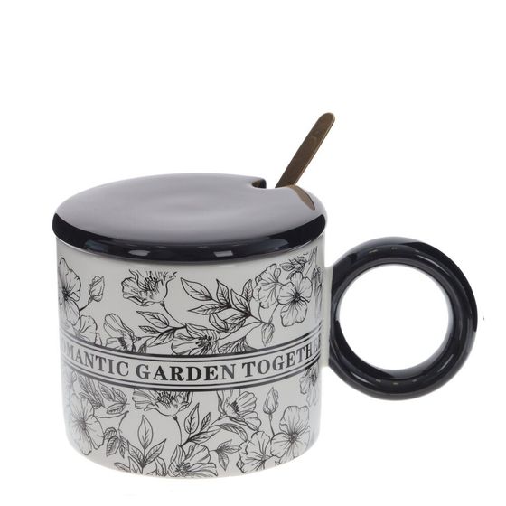 Кружка с крышкой и ложкой, 350 мл, L14 W9 H8 см,дизайн микс