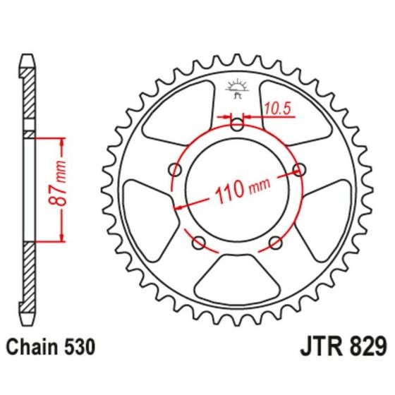 Звезда задняя, ведомая JTR829 стальная, цепь 530, 44 зубья