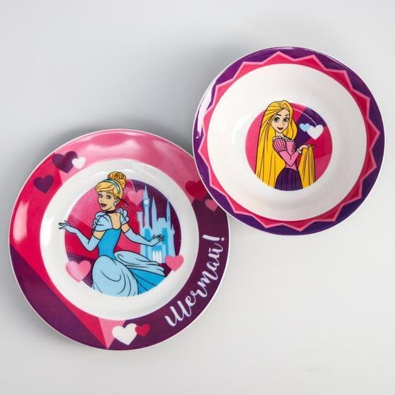!09 Набор посуды «Мечтай!», 4 предмета: кружка 200 мл, миска d=14 см, тарелка d=16,5 см, коврик в подарочной упаковке Принцессы Дисней