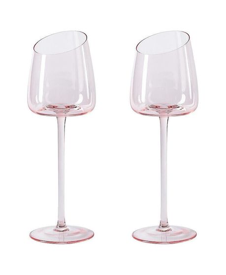 Home French Style Pink Crystal Burgundy Wine Glasses, Lead-Free Premium Champagne Glasses, Set of 2