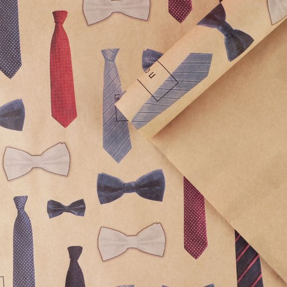 !Бумага упаковочная 2 листа крафтовая «Галстуки», 70 × 100 см.