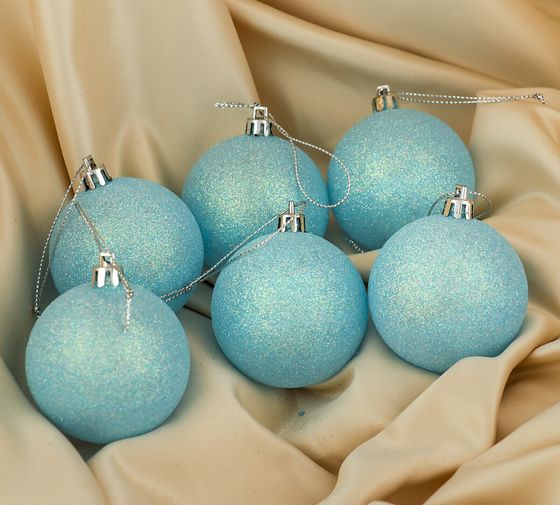 !09 Набор елочных игрушек 6 штук «Блеск», шары новогодние, d=6 см, цвет голубой