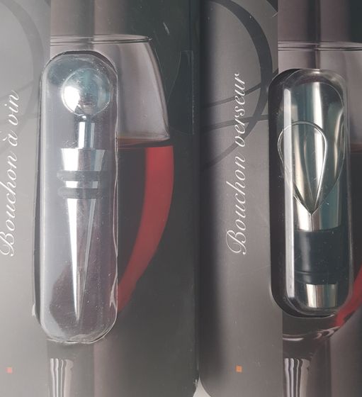 !09 Набор винный 2 предмета: Пробка для бутылки металл + Каплеуловитель нержавеющая сталь