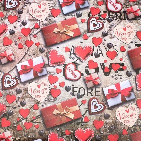 !09 Бумага (набор 5 листов) упаковочная глянцевая "Love", 70 х 100 см.