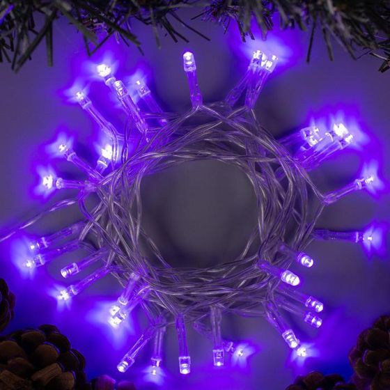 Гирлянда «Нить» 4 м, IP20, прозрачная нить, 40 LED, 2 режима, батарейки AAх3 (нет в комплекте) , свечение фиолетовое