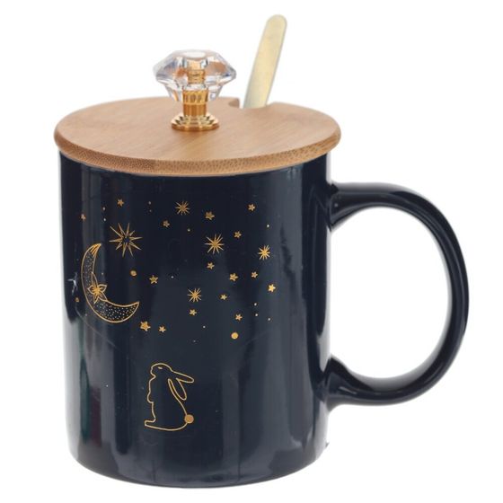 Кружка с крышкой и ложкой, 300 мл, L12 W8 H12 см, дизайн микс