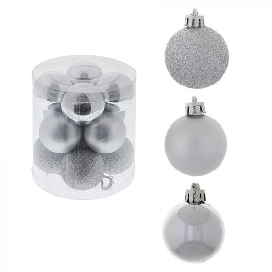 Набор из 12шт, Украшение новогоднее Шар "Серебряный жемчуг", D 4 см, L9,5 W9,5 H10,5 см