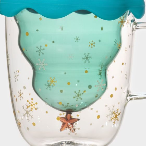 !09 Кружка стеклянная с двойными стенками и крышкой «Ёлочка», 250 мл