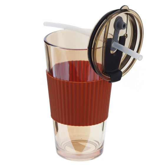 Стакан с трубочкой, 490 мл, L8,5 W8,5 H14,5 см, цвет микс